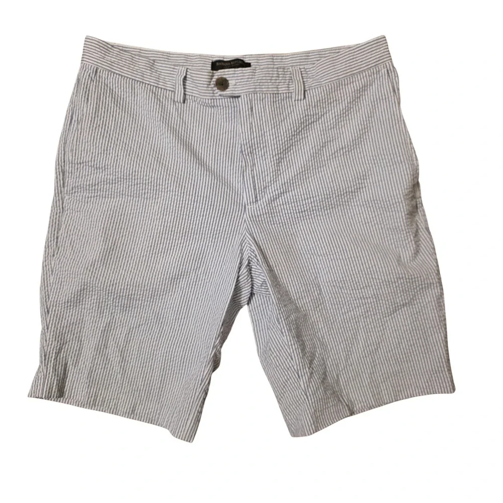 Banana Republic Mens Blue White Striped Seersucker Shorts Size 32 Flat Front 9